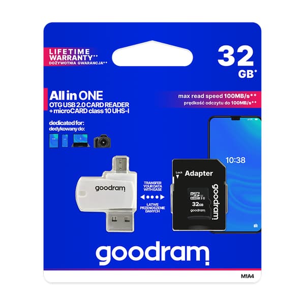 GoodRam minneskort 32GB microSDHC cl. 10 UHS-I + adapter + kortläsare