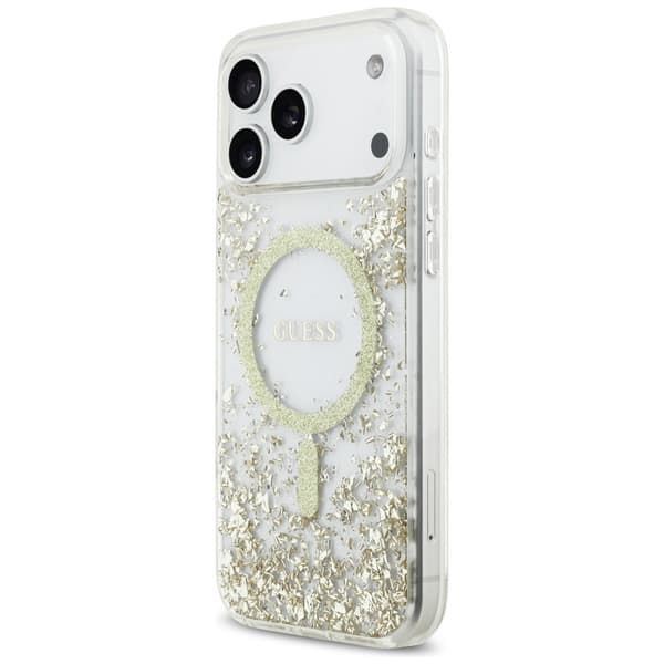 Guess Resin Bottom Glitter MagSafe-fodral för iPhone 17 Pro Max guld