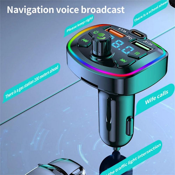 Bluetooth-FM-sändare med PD 18W Typ-C