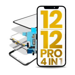 4 i 1 kort flex (digitizer touch med glas + OCA + ram förmonterad) för iPhone 12 / 12 Pro (OCA Master)