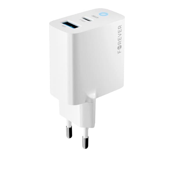 Forever TC-06-65AC GaN PD QC laddare 1x USB-C 1x USB 65W vit vit