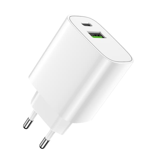 Forever väggladdare 1xUSB QC 3 0 + 1xUSB-C PD 20W LS-04 vit vit