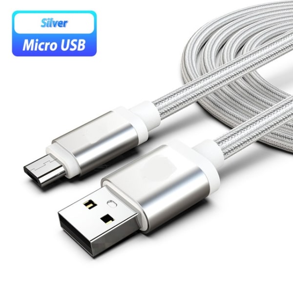 2 st 3 m micro-usb silver kabel silver