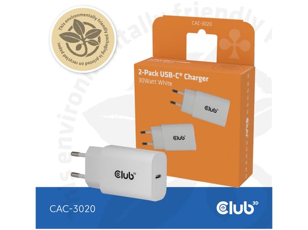 Club 3D CAC-3020 30Watt Strömforsyningsadapter vit 2 st. vit