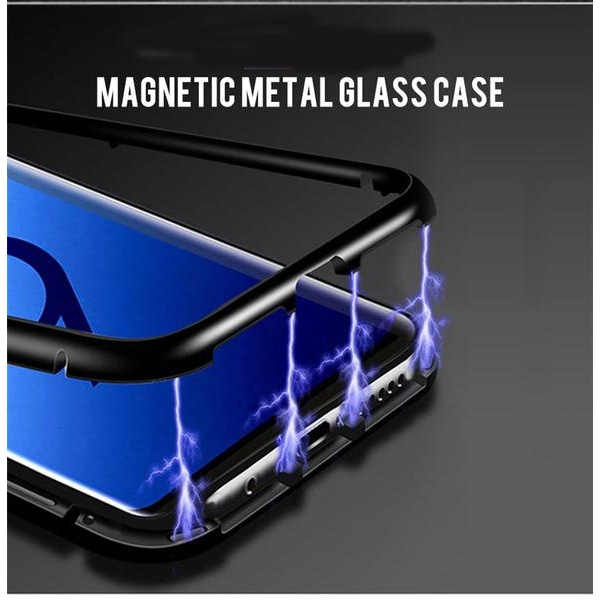 Dubbelsidig magnet fodral med härdat glas för Samsung S9 plus blå blå