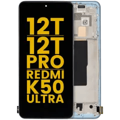 OLED-enhet med ram för Xiaomi 12T / 12T Pro / Redmi K50 Ultra (renoverad) (blå) blå