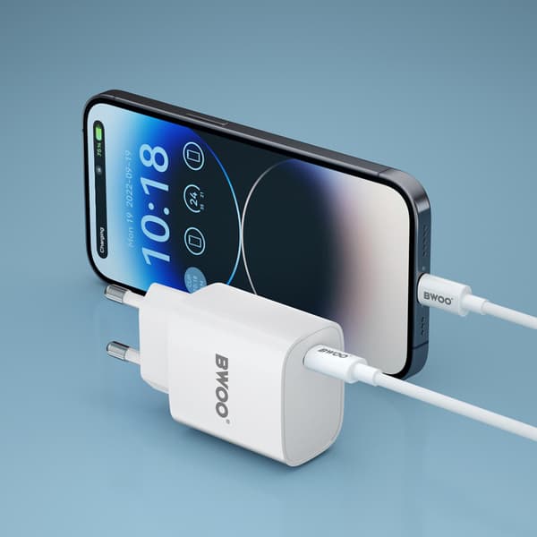BWOO CDA159 PD väggladdare 20W 1x USB-C-port + Lightning vit vit