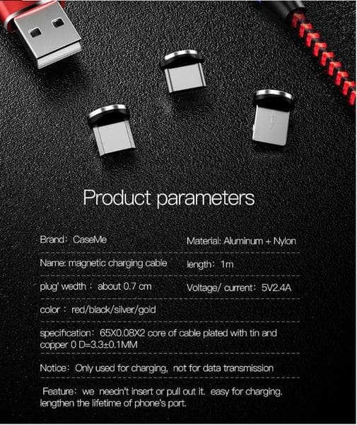 1m CaseME magnet laddare|röd (Micro-usb)