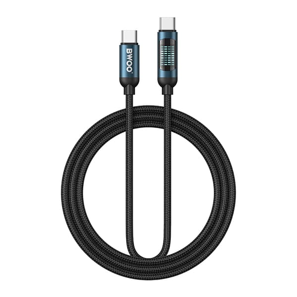 BWOO USB-C till USB-C-kabel 1m 60W med LED-display, flätad, svart svart