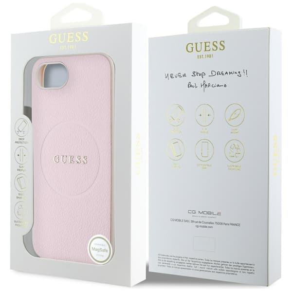 Guess HC MagSafe PU Grained guld Ring fodral för iPhone 16e rosa