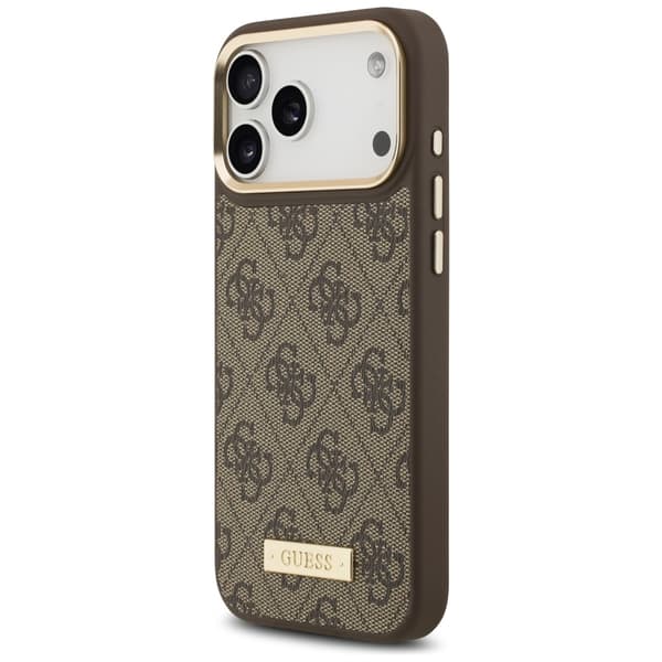 Guess 4G Logo Plate MagSafe fodral för iPhone 17 Pro Max brun