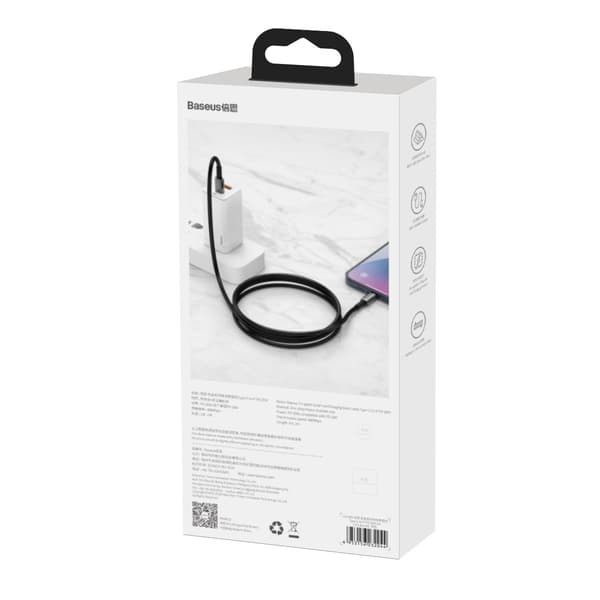 Baseus kabel Tungsten PD USB-C - Lightning 2,0 m svart 20W svart