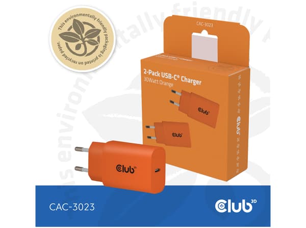 Club 3D CAC-3023 30Watt Strömforsyningsadapter Orange 2 st. orange