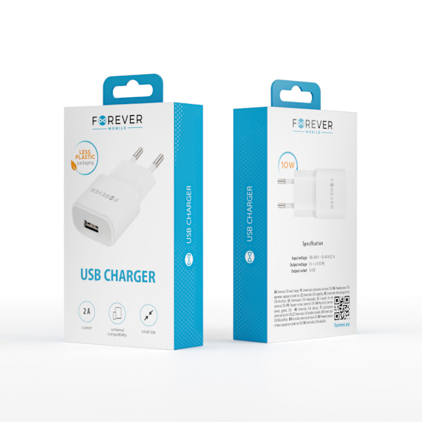 Forever TC-01 laddare 1x USB 2A vit