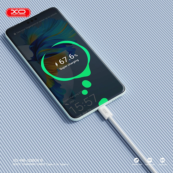 2 st XO-kabel NB-Q260B PD USB-C - USB-C 1,5m vit 60W