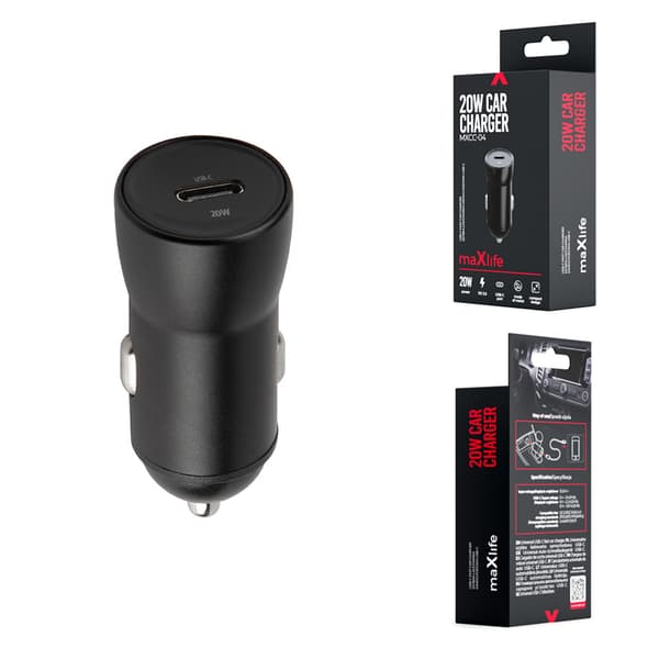 Maxlife MXCC-04 PD QC billaddare 1x USB-C 20W svart