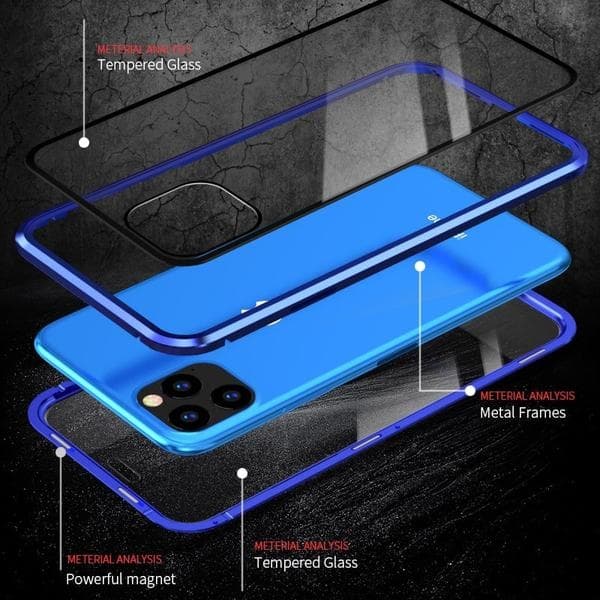 Dubbelsidig magnet fodral med härdat glas för iphone 11 pro|grön