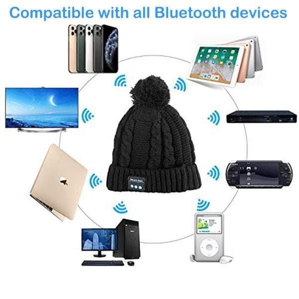 Bluetooth-mössa med pompon (svart)