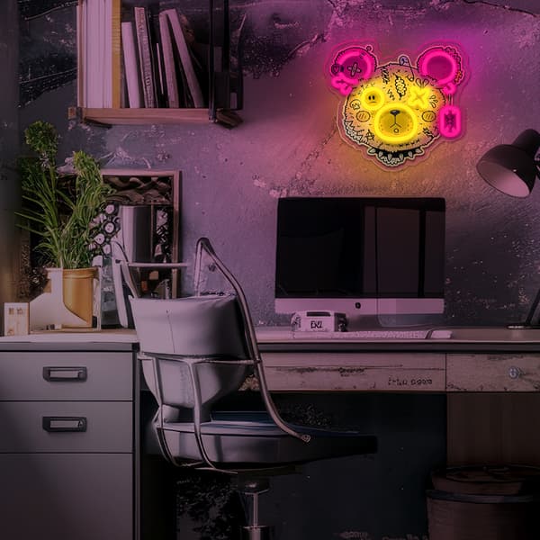 Neon ART LED PUNK TEDDY BEAR rosa-gul FLA01 Forever Light