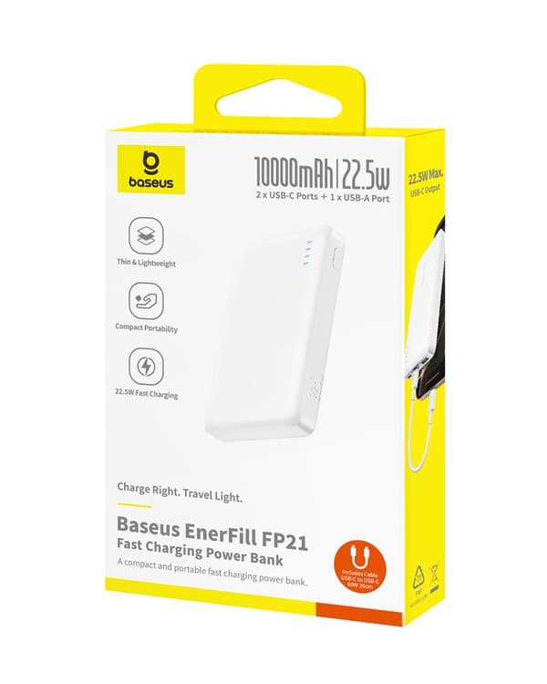 Baseus EnerFill FP21 powerbank 22,5W 10000mAh Månvit vit