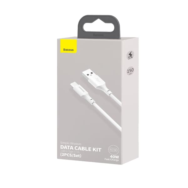 Baseus-kabel Simple Wisdom USB - USB-C 1,5 m 5A vit 2 st