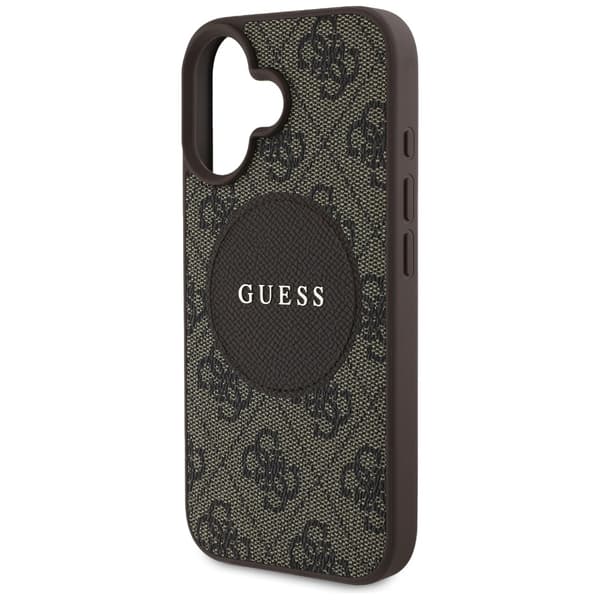 Guess HC MagSafe PU 4G Circle med klassisk logotypfodral för iPhone 16 Brun
