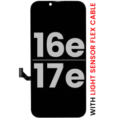 OLED-enhet kompatibel med iPhone 17e / 16e med flexkabel för ljussensor (Använd OEM-drag: Klass A)