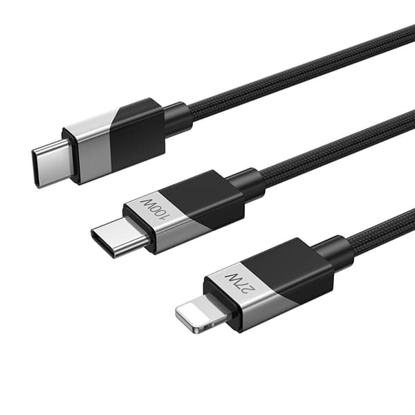 BWOO Flätad 2-i-1-kabel USB-C - USB-C och Lightning 1m 100W / 27W svart svart