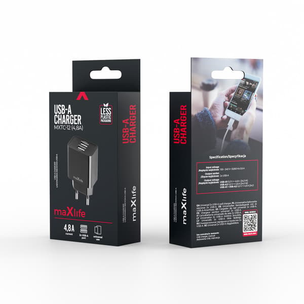 Maxlife MXTC-12 laddare 1x USB-A 4,8A svart