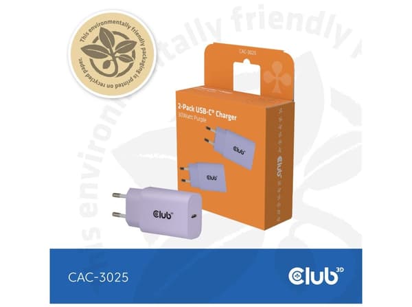 Club 3D CAC-3025 30Watt Strömforsyningsadapter lila 2 st. lila