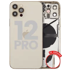 Baksida med smådelar för iPhone 12 Pro (amerikansk version) (begagnad OEM-del: klass C) (guld)