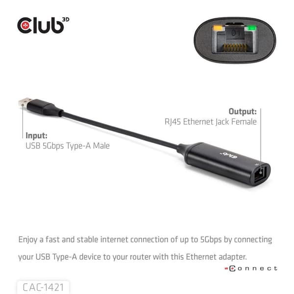 Club 3D USB-A till RJ45 netvärksadapter 5Gbps 24.5 cm