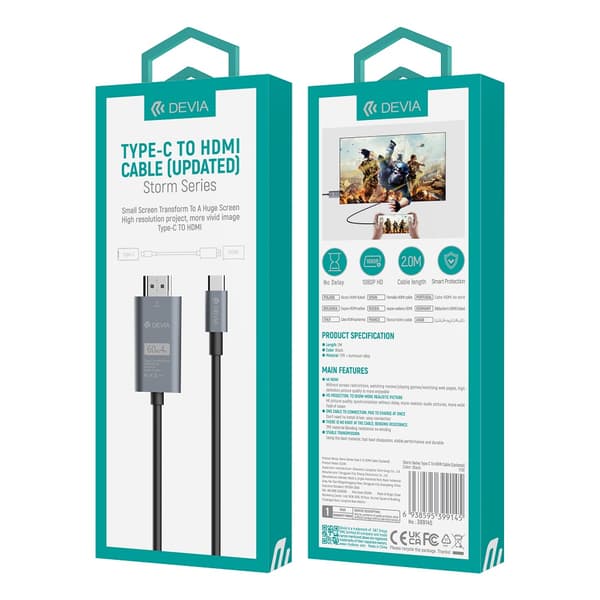 Devia-kabel Storm EC084 USB-C - HDMI 4K 60 Hz 2,0 m svart