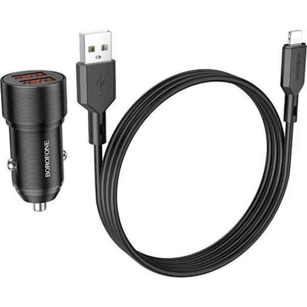 BOROFONE Billaddare - BZ15 2.4A 2 x USB + kabel micro USB med LED-skärm vit