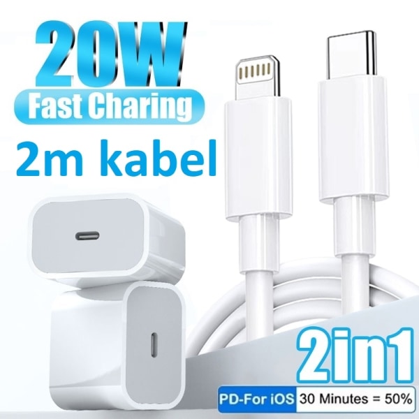 2 st iphone snabbladdare USB-C strömadapter +2 Kabel