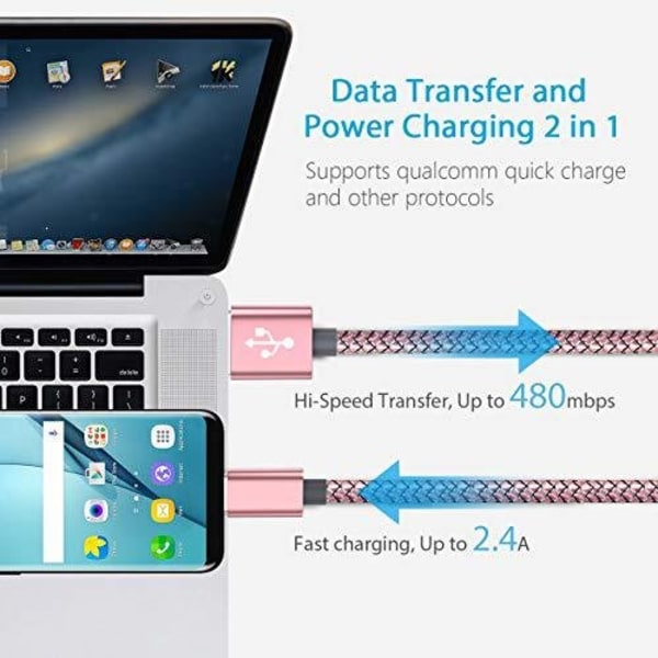 3 st hög kvalitet 2 m  usb-c|ljusblå