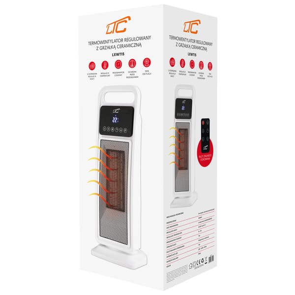 vit värmare LTC med keramiskt värmeelement 1400 / 2000W med fjärrkontroll vit