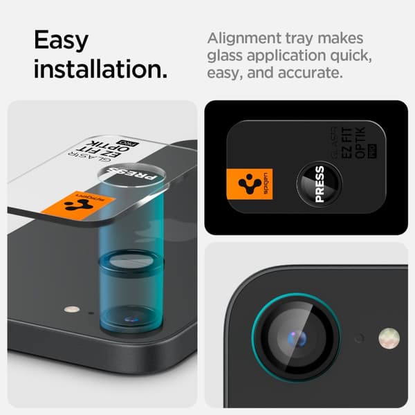 Spigen Optik Pro Glas tR \"EZ Fit\" Kameraskydd 2-pack för iPhone 16E svart svart
