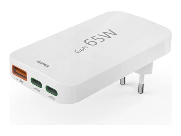Hama Snabbladdare Adapter 65Watt 1xUSB-A 2.0 2xUSB-C