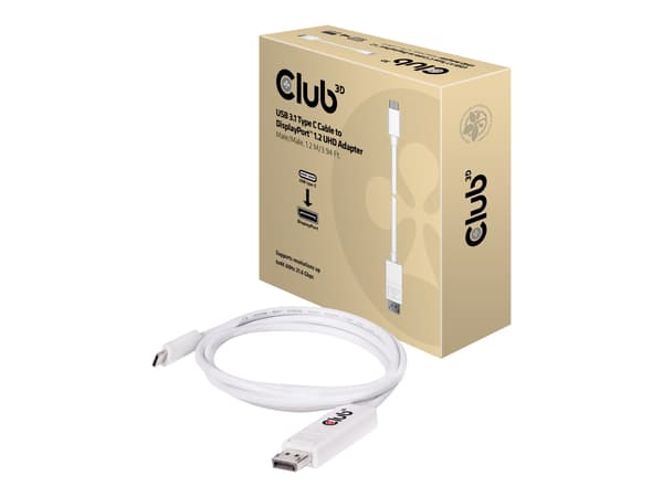Club 3D CAC-1517 USB-C 3.1 till DisplayPort 1.2 kabel 1.2m vit vit