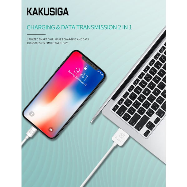 2 st super kvalitet 1m iphone laddarekabel vit