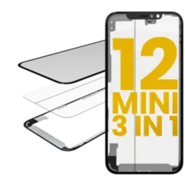 3 i 1 (glas med förinstallerad OCA + ram) för iPhone 12 Mini (OCA Master)