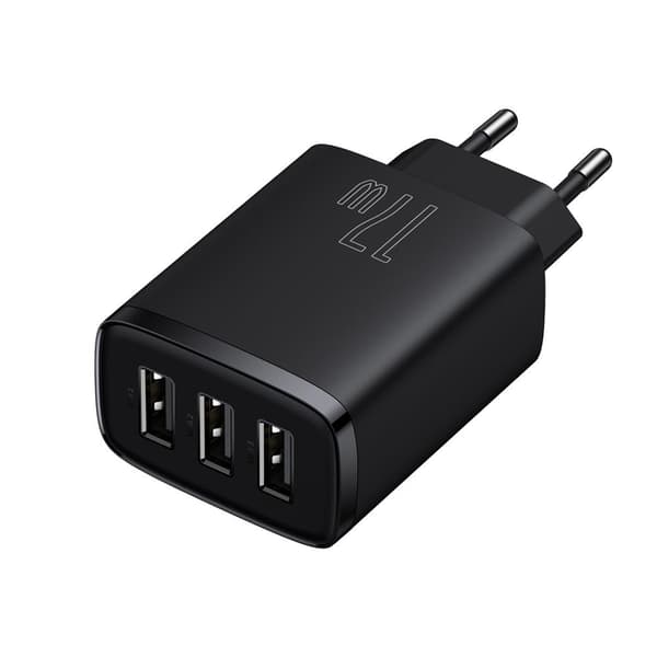 Baseus väggladdare Compact 3 x USB svart 17w