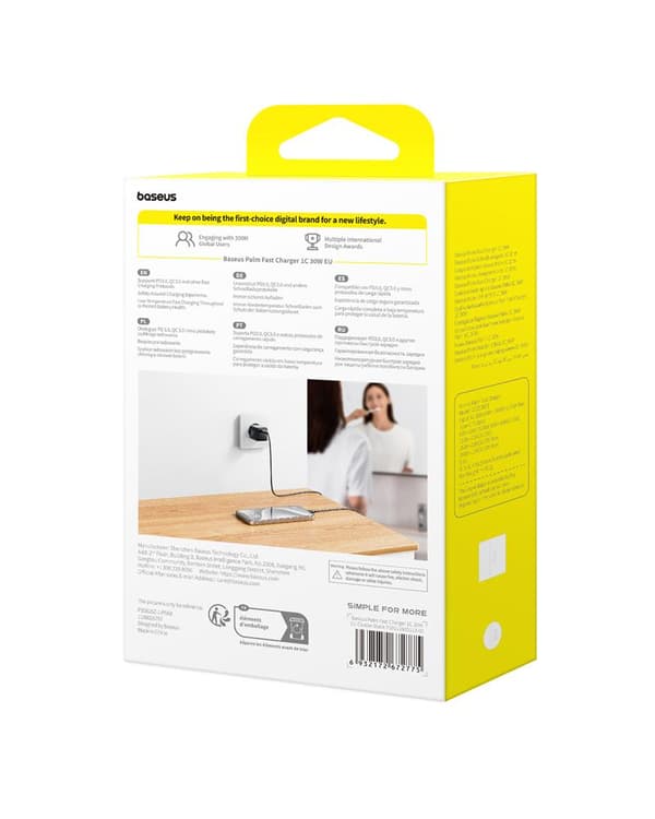 Baseus Palm Snabbladdare Väggladdare 30W 1×USB-C EU Månvit vit