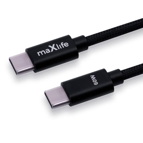 Maxlife MXUC-12 kabel USB-C - USB-C 1,0 m 60W svart svart