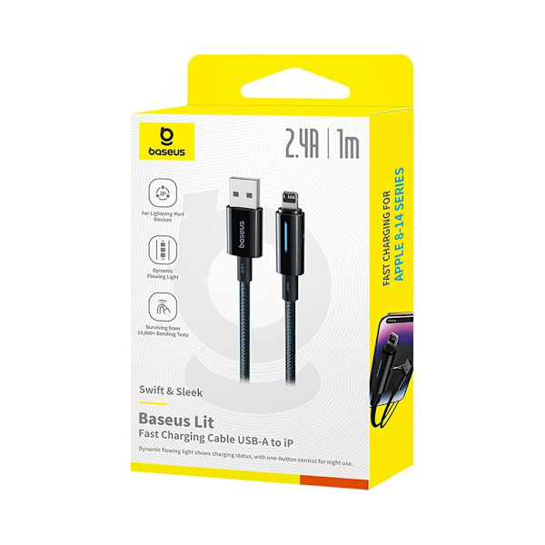 Baseus Lit-kabel USB - Lightning 1m 2.4A Cosmic Black