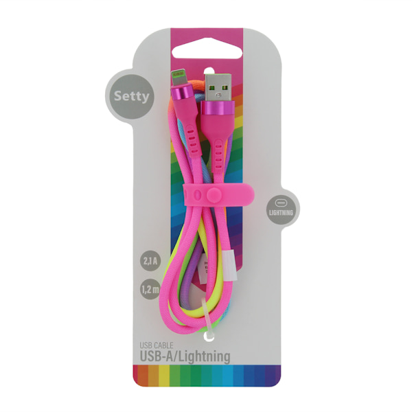 Setty USB - Lightning-kabel 1,2 m 2,1A KNA-L-1.22.113 regnbåge