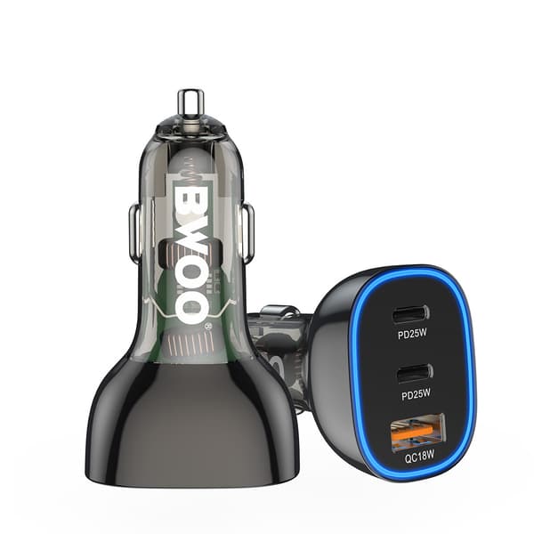 BWOO PD billaddare 2x USB-C-port + USB-A 68W svart