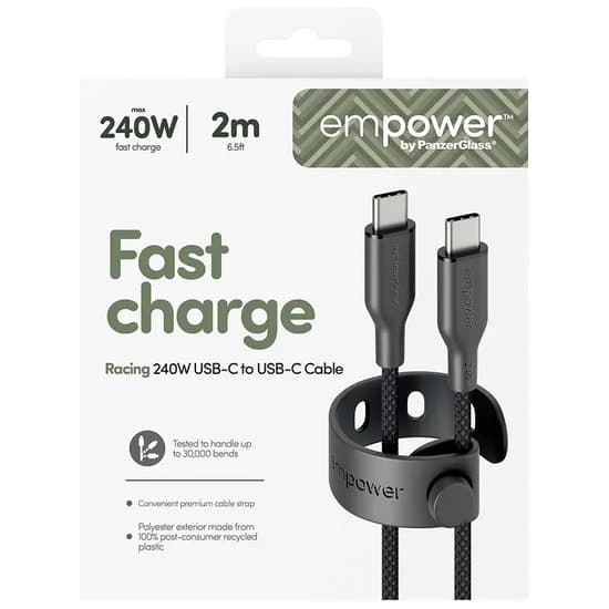 empower by PanzerGlass Racing USB-C to USB-C 2m svart svart