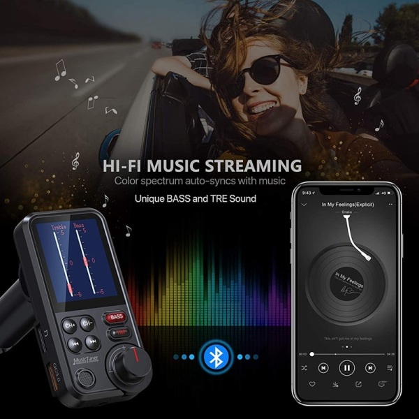 Snabb billaddare  Bluetooth 5.0 FM-sändare EQ Mode